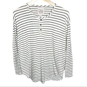Chaser Metallic Striped Ribbed Long Sleeve Henley Top Size Small